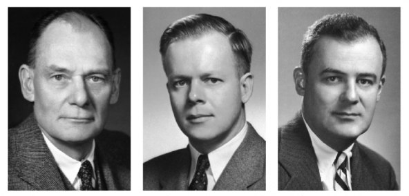 ▲그림. 폴리오 바이러스를 체외세포 배양을 가능케 한 공로로 1954년 노벨 생리의학상을 수상한 존 앤더스 (John H Enders), 토머스 웰러 (Thomas H Weller), 프레데릭 로빈스 (Frederic C Robins). 이들이 개발한 폴리오 바이러스의 인간 세포에서의 배양 기술 덕분에 1950년대 이후 조나스 솔크와 앨버트 사빈에 의해서 본격적으로 폴리오 바이러스에 대한 백신이 개발되게 되었다. 존 앤더스는 같이 연구를 수행한 연구 당시 대학원생이었던 웰러와 로빈스와 반드시 노벨 생리의학상을 공동수상해야 한다고 주장하여 이들은 3인 공동 수상을 하게 되었다. 
