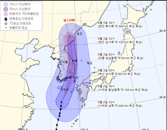 ▲9호 태풍 '마이삭' 경로(사진제공=기상청)