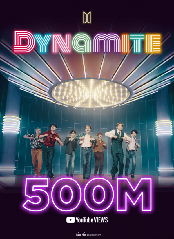 ▲방탄소년단 ‘Dynamite’ MV, 5억뷰(사진제공=빅히트 엔터테인먼트)
