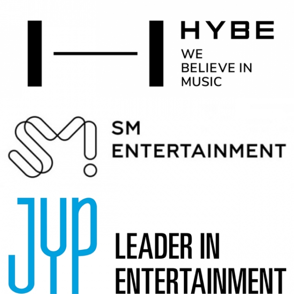 ▲하이브(위부터), 에스엠, JYP 로고(사진제공=각 사)