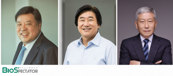 ▲From the left Seo Jung-jin, Chairman  of Celltrion and Sang Hoon Lee, CEO of ABL Bio and Yong-zu Kim, CEO of LegoChem Biosciences