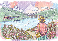 물 위에 핀 코스모스