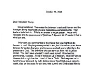 트럼프, 전쟁 와중 그레이엄 목사 서신 공개…“평화를 이루는 자 복 받아”