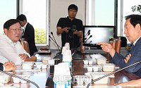 [포토] 마주 앉은 더불어민주당-자유한국당 원내대표와 정책위의장