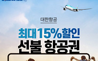 대한항공, 최대 15% 할인 선불 항공권 구매 이벤트 실시