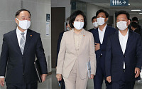 [포토] K뉴딜 당정 추진 회의 참석하는 홍남기-박영선-이광재
