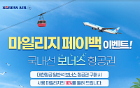 대한항공, 국내선 일반석 탑승객 대상 '마일리지 페이백' 이벤트 진행
