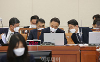 [포토] 기재위 전체회의 참석한 홍남기-이억원-안도걸