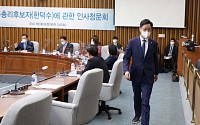 [포토] 한덕수 총리 후보자 '자료제출 미비' 항의 퇴장하는 강병원 의원