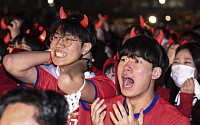 [포토] 골 찬스 실패에 아쉬워하는 붉은악마 응원단