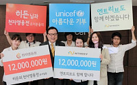 엔트리브와 유저, 유니세프에 2400만원 상당 기부