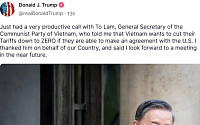 트럼프 "베트남 서기장, 대미 관세 '0%' 의사 밝혀와"