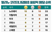 국가별 메달 순위 -2월 19일 오전 9시 [2026 동계올림픽]