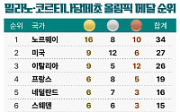 국가별 메달 순위 -2월 20일 오전 9시 [2026 동계올림픽]
