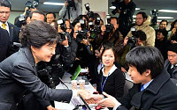 [포토]기자들과 인사 나누는 박근혜 당선인