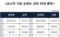 [코스닥 기관 순매수 상위 10개 종목]