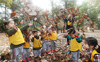 [포토]가을숲 낙엽이 반가운 아이들