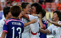[포토] 동아시안컵 여자축구대회, 득점 후 환호하는 북한여자축구팀