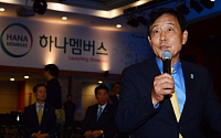 [포토] '하나멤버스' 출시, 취재진 질문 답하는 김정태 회장