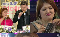’SBS연예대상‘ 김준현·홍윤화, 시상대서 ’치킨 먹방‘…“이국주, 질투의 시선보소”