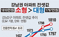 [데이터뉴스] 대형 아파트의 굴욕...강남권 소형 3.3㎡당 전셋값, 대형 역전