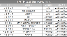 아파트값 상승 톱10…서울 강남구 '삼성청담' 등