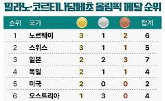 국가별 메달 순위 -2월 10일 오전 9시 
