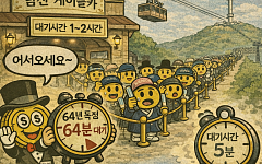 [AI 코인패밀리 만평] 64년 전통 남산케이블카, 2시간 대기는 기본이지!