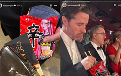 케데헌 감독, 오스카 시상식 도중 ‘신라면’ 라면땅 먹방 포착 화제