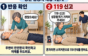 [만화로 보는 시니어 뉴스] 심정지 의심될 때, 꼭 해야 할 네 가지