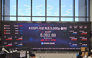 코스피, 사상 첫 5000 돌파 [포토]