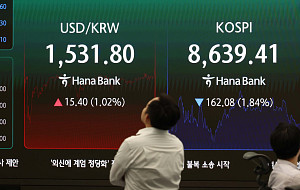 치솟는 환율, 코스피 하락 마감 [포토로그]