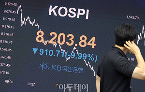 코스피 9.99%, 코스닥 7.94% 급락… 환율 1539.1원 [포토]