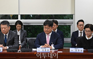 홈플러스 회생 간담회, MBK·메리츠 대표 국회서 한자리에 [포토]