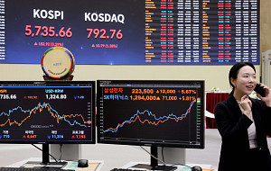 삼성전자·SK하이닉스 5%대 강세에 코스피 5700선 회복 [포토]