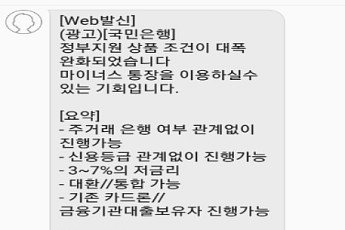 금감원, 은행 사칭 불법대출 SMS 소비자 주의 경보 발령