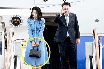 김건희 여사 방미길 든 가방, 사과 씨앗으로 만들었다