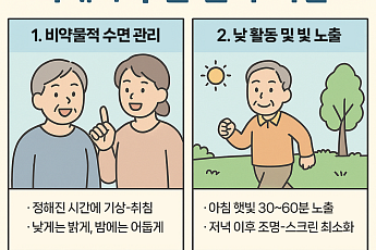 [만화로 보는 시니어 뉴스] 치매 수면 관리 지침 “약 쓰기 전에 산책부터 해보세요”