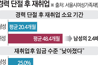 서울 경단녀, 재취업 4년 걸리고 임금 40% '뚝'⋯“경력 단절 페널티 없도록 정책 전환 필요”