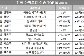 [아파트값 상승 톱10] 서울 송파구 ‘잠실엘스’ 등