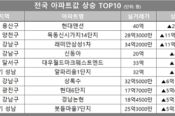 [아파트값 상승 톱10] 서울 용산구 ‘현대맨션’ 등