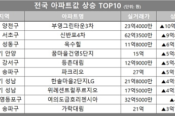 [아파트값 상승 톱10] 서울 서초구 ‘신반포4차’ 등