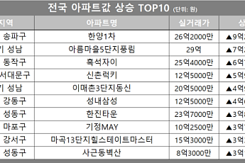 [아파트값 상승 톱10] 서울 송파구 ‘한양1차’ 등