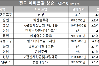 [아파트값 상승 톱10] 서울 영등포구 ‘삼부’ 등
