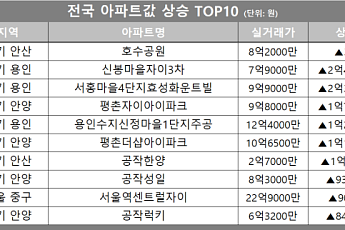 [아파트값 상승 톱10] 서울 중구 ‘서울역센트럴자이’ 등