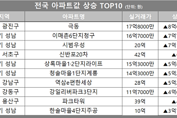 [아파트값 상승 톱10] 서울 서초구 ‘신반포20차’ 등
