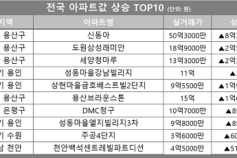 [아파트값 상승 톱10] 서울 용산구 ‘신동아’ 등
