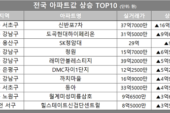 [아파트값 상승 톱10] 서울 서초구 ‘신반포7차’ 등