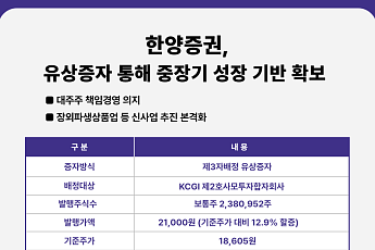 한양증권, 500억 규모 유상증자 단행...