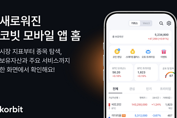 코빗, 모바일 앱 홈 화면 개편…시장 지표 한눈에